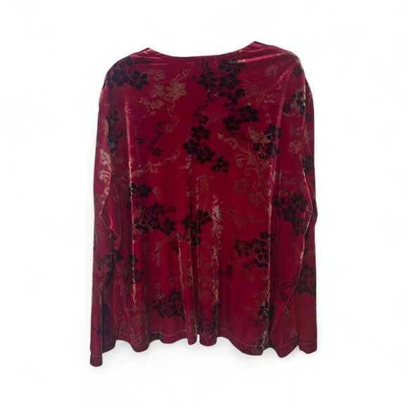 Womens 3X Blouse Floral Faux Suede Layered Burgundy Red Black Tank Stretch Flowy - Picture 4 of 12